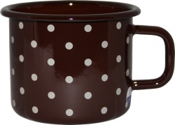 METALAC-Smaltovaný hrnek dekor hnědý-puntík, průměr 9 cm, obsah 0.5 l 