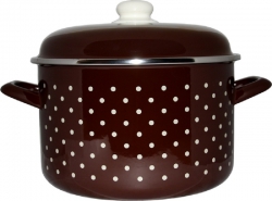 Metalac- smaltovaný hrnec hnědý s puntíky, průměr 20 cm, obsah 4 litry 