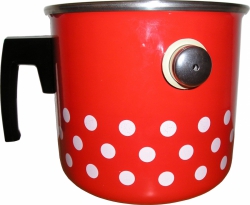 Mlékovar červený s puntíky-Metalac, průměr 16 cm, objem 2 litry 