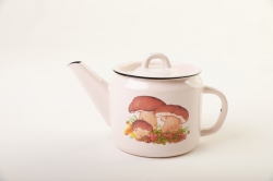 OLYMP - smaltovaný čajník s poklicí HOUBY, průměr 12 cm, objem 1 litr 